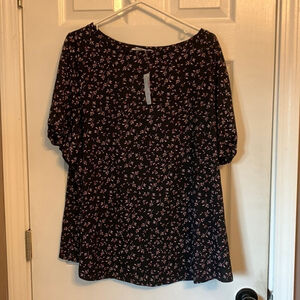 Women's Black Floral Pattern T-Shirt 3X penningtons in every story